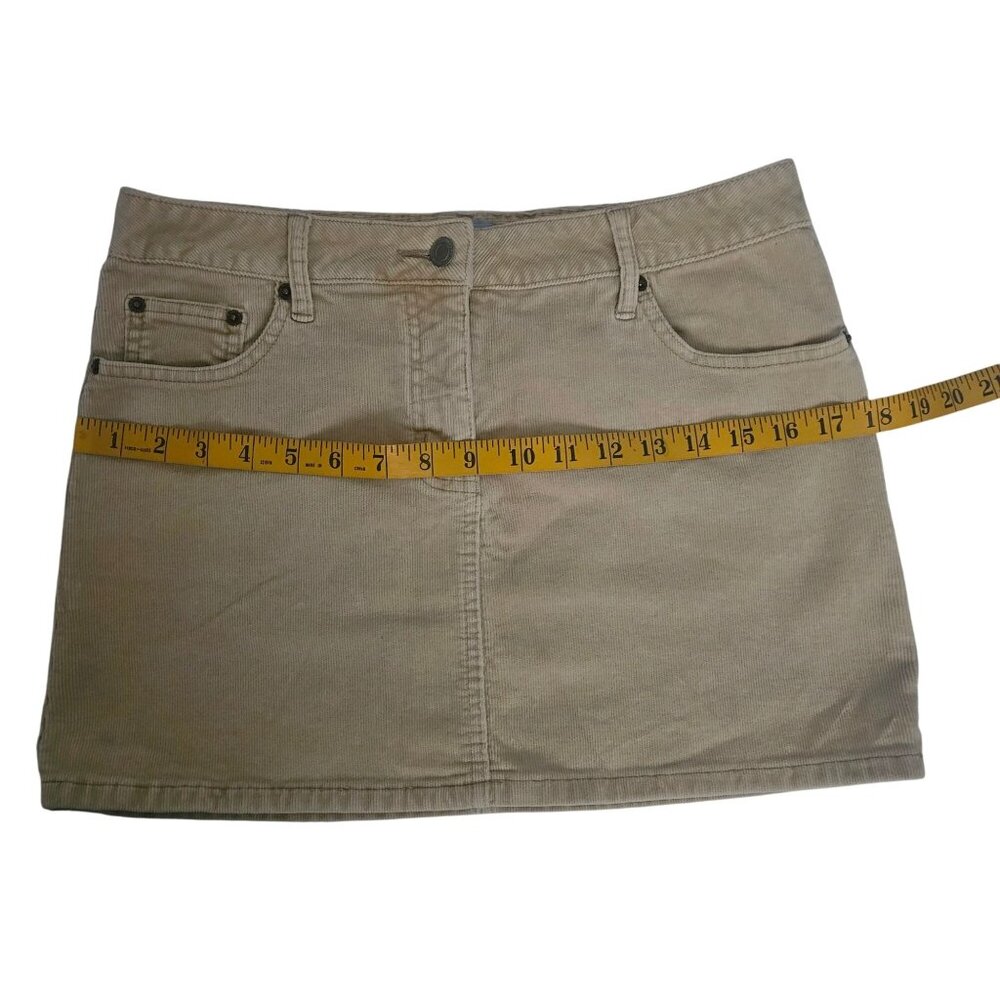 OASIS Tan Corduroy Cord Ribbed 5-Pocket Button Zip Fly A-Line Mini Skirt Size 10 - Picture 8 of 10